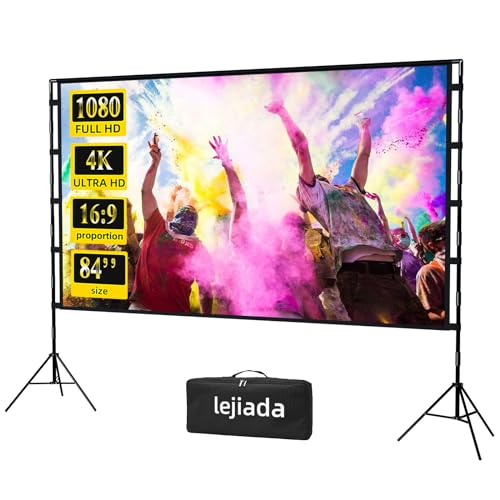 Upgraded 84 inch Projector Screen with Stand Portable Projection Screen lejiada 16:9 4K HD Projections Movies Screen with Carry Bag for Indoor Outdoor Home Theater Backyard Cinema Travel
