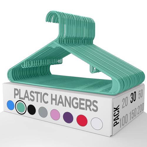 Utopia Home Plastic Hangers 50 Pack - Clothes Hanger with Hooks - Durable & Space Saving Coat Hanger - Heavy Duty Aqua Hangers - Skirt Hangers