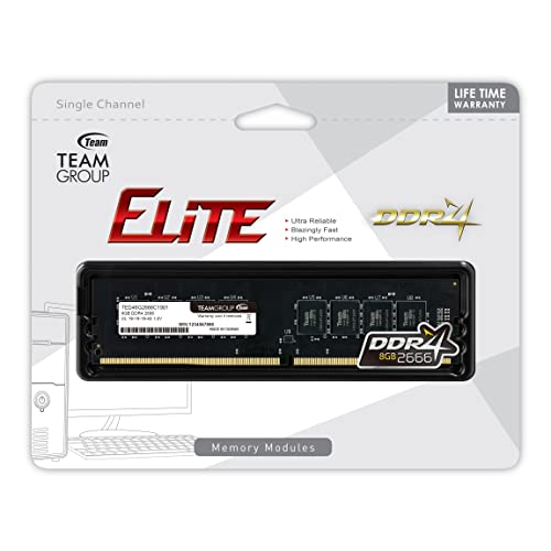TEAMGROUP Elite DDR4 8GB Single 2666MHz PC4-21300 CL19 Unbuffered Non-ECC 1.2V UDIMM 288 Pin PC Computer Desktop Memory Module Ram - TED48G2666C1901