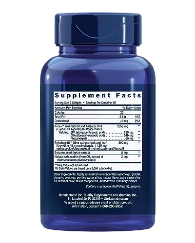 Life Extension Super Omega-3 Plus EPA/DHA Fish Oil, Sesame Lignans, Olive Extract, Krill & Astaxanthin - Heart, Brain & Joint Health Support - Gluten-Free, Non-GMO - 120 Softgels