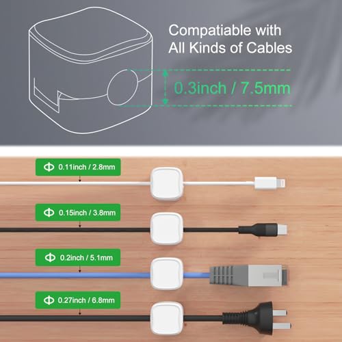 Picozon 6 Pack Magnetic Cable Clip Organizer Cord Holder, Picozon Adhesive Cable Management, Wire Phone USB Charger Cable Holder Keeper Organizer for Car, Office Home Desktop, Wall, Night Table