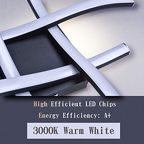 HUOKU 4-Light Dimmable LED Ceiling Light Modern, 24W Curved Ceiling Light Fixture Without Assembly Black Flush Mount Lighting Fixture for Hallway, Bedroom, Living Room, 1667M 3000K Warm White