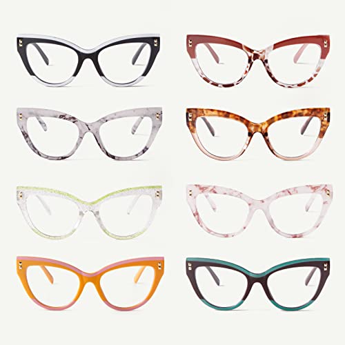 KFPH 2 Packs Stylish Cat Eye Glasses Blue Light Glasses Non Prescription Frames for Women Computer Reading Glasses Anti Glare & UV