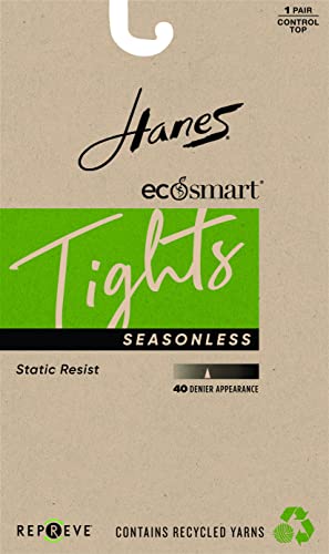 Hanes Women's EcoSmart Enhanced Panty Sheer Toe Seasonless Tights, Black, Small