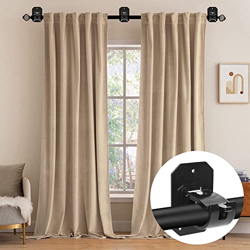 8PCS Upgraded No Drill Curtain Rod Brackets No Drilling Self Adhesive Curtain Rod Holder Hooks Nail Free Adjustable Curtain Rod Hook Curtain Hangers for Bathroom Kitchen Home Bathroom and Hotel(Black)