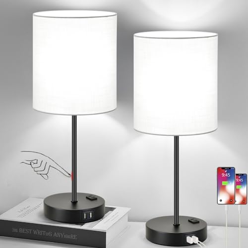 Lynnoland ๐ฎ๐ฌ๐ฎ๐ฏ ๐ก๐๐ช Set of 2 Touch Control Table Lamps with 2 USB & AC Outlet, 3-Way Dimmable Bedside Nightstand Lamps for Bedroom Living Room Nursery, 800 Lumens 5000K Daylight Bulbs Included