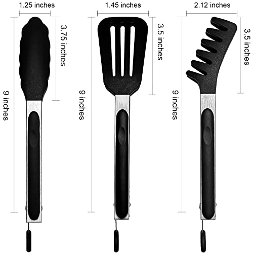 HST Tongs for Cooking with Silicone Tips(3 Pack), Non Stick Kitchen Tongs with Silicone Tip for Cooking BBQ Baking (9", Black)