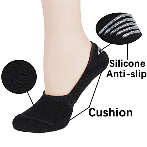 Leotruny 6 Pairs Unisex Thick Cushion Athletic Cotton Non Slip Low Cut Flat Liner No Show Socks (Medium, C01-Black/White/Light Gray)