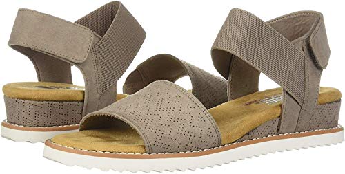 Skechers BOBS Women's Desert Kiss-Stretch Quarter Strap Sandal Flat, Taupe, 9 M US
