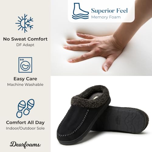 Dearfoams Men's Indoor/Outdoor Breathable Memory Foam Clog Offered in Wide Widths, Black, Large