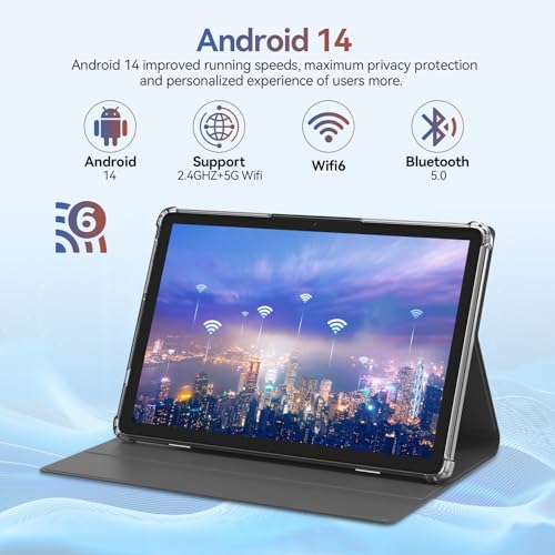 Android 14 Tablet 2024 Newest Tablets, 10 inch Tablet (4+4)GB RAM 64GB ROM 1TB Expand, 2 in 1 Tablet with Keyboard, Case, Stylus, Octa-Core Tablet PC, WiFi 6, Bluetooth, Dual Camera,7000mAh Battery