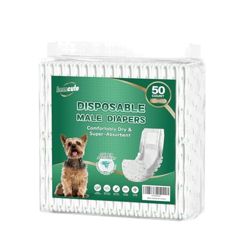 IMMCUTE Dog Diapers Male 50 Ct, XS Size, Super-Absorbent Male Dog Wraps Disposable Doggie Diapers with Wetness Indicator, Puppy Diapers Male for Marking, Excitable Urination