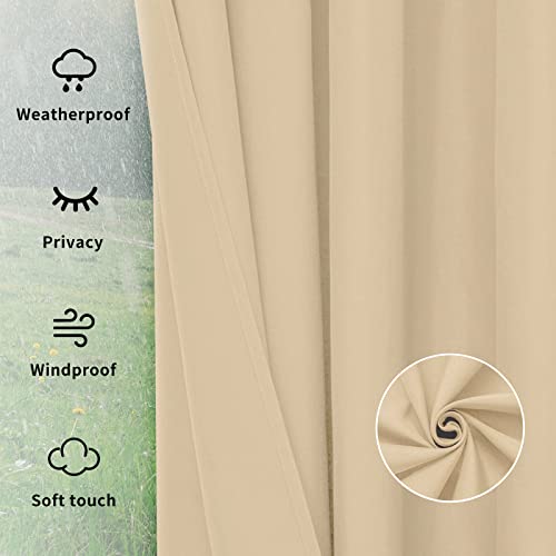 Easy-Going Outdoor Curtains Waterproof Windproof Weatherproof Curtain for Patio, Cabana, Porch, Pergola and Gazebo, Grommet Top and Tab Bottom Drape, 1 Panel, 110x120 inch, Beige