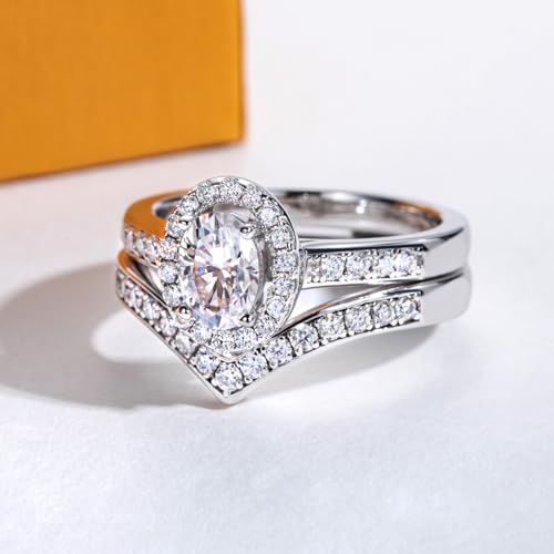 AimiIee Moissanite Wedding Rings Set Oval Cut Bridal Set 1.525CTTW D Color VVS1 Clarity 925 Sterling Silver Engagement Promise Rings for Women with Certificate 5