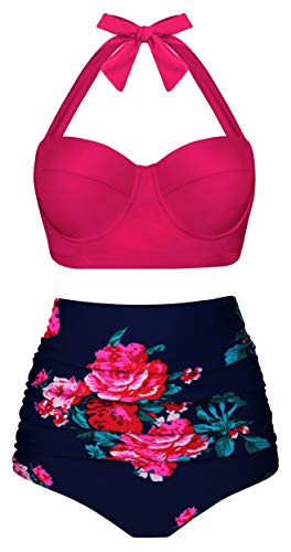 Angerella Women's Fashion Leopard Printed Swimsuits High Waisted Bikini Classic Style Juniors Swimwear Black,M