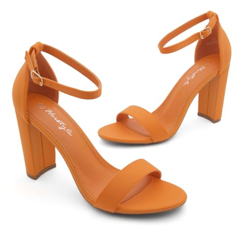 Herstyle Rosemmina Women’s Chunky Block Heels Open Toe Dress Heeled Sandals Ankle Strappy High Heel Pumps Shoes for Prom Wedding Party Office, Nude, Size 11.0