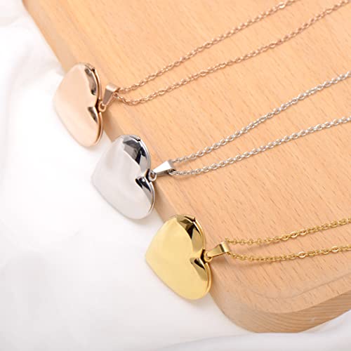 Paialco Heart Shape Locket Pendant Necklace for Love Memory Photo Keeping, 18" Rose Gold Tone