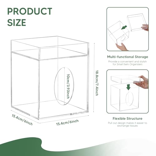 Tissue Box Cover, Bamboo Tissue Box Cover with Storage Tray Square Tissue Box Covers Holder for Bathroom, Bedroom, Dinner Table, Office, Tabletop 6" x 6" x 7.4"