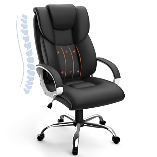 Office Chair, 350lbs Executive Leather Chair Home Office Desk Chairs, Ergonomic Computer Gaming Chair with Arm Padded, High Back Big and Tall Office Chairs with 360 Degree Rolling Wheels, Black