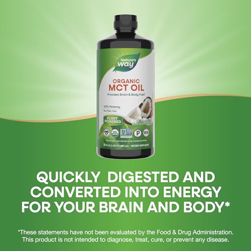 Nature's Way Organic MCT Oil, Brain and Body Fuel from Coconuts*; Keto and Paleo Certified, Organic, Gluten Free, Non-GMO Project Verified, 30 Fl Oz (Packaging May Vary)