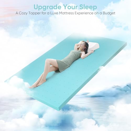 BedsPick Mattress Topper, Foam Mattress Pad, Single Bed Toppers,Dorm Room Essentials, Soft Mattress Pads for Sleeper Sofa, RV, Camper, CertiPUR-US Certified, Blue