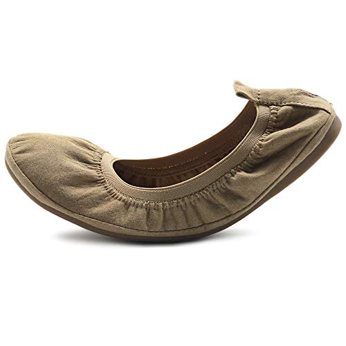 Ollio Women's Shoes Faux Suede Slip On Comfort Elasticated Ballet Flats BN16 (6.5 B(M) US, Yellow)