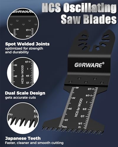 GORWARE Multitool Blades, 60PCS Japanese Tooth Blades for Wood Plastic, Universal Oscillating Tool Blades Fit Milwauke, Dewalt, Worx, Rockwell, Rigid