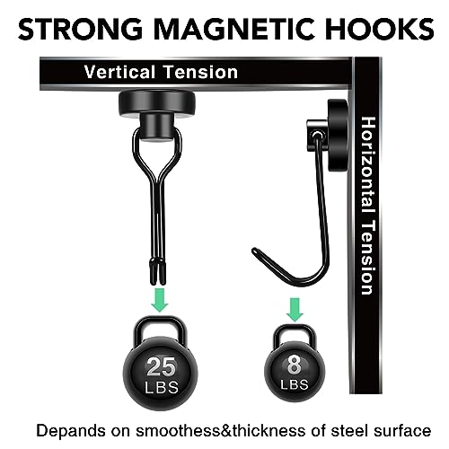 MIKEDE Magnetic Hooks 25LBS, 10 Pack Black Swivel Swing Magnetic Hook Strong Magnet with Hooks for Hanging, Heavy Duty Neodymium Magnet Hooks for Cruise, Kitchen, Camping, Door, Locker