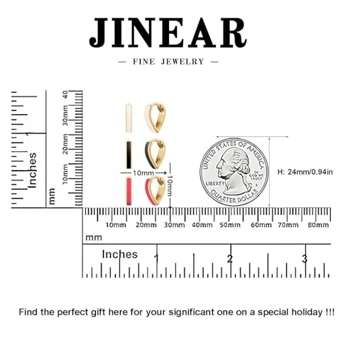 JINEAR 3 Pairs Heart Enamel Earrings for Women, 14K Gold Small Hoop Earrings Heart Enamel Earrings Dainty Heart Huggie Earring Gifts
