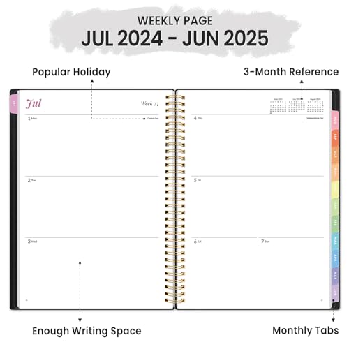 2024-2025 Academic Planner, Annecy Weekly & Monthly Planner from Jul. 2024 – Jun. 2025, 8.5"x11" School Year Daily Planner with Monthly Tab, Waterproof PVC Cover, Spiral Bound, Pocket, Bookmark, Black