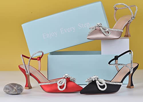 Susanny Wedding Shoes for Women Low Heel Bridal Shoes Bow Heels Pumps Denim Rhinestone Heels Bride Party Bridesmaid Evening Dress Homecoming Shoes 6.5