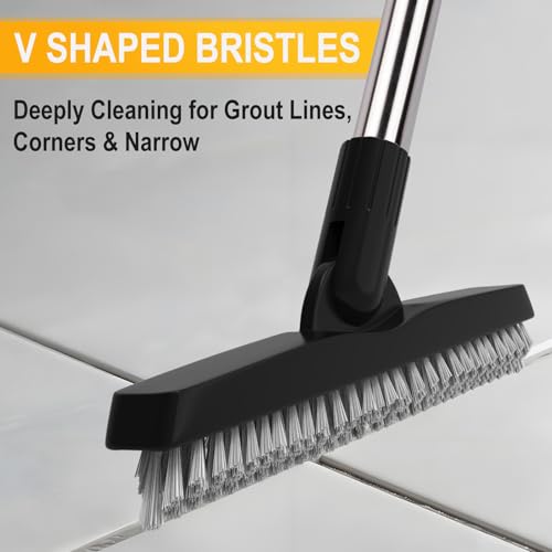 ITTAHO 2 Pack Grout Brush with Long Handle, Swivel Cleaning Grout Line Scrubber - Extendable Durable Handle Grout Cleaner Brush for Bathroom,Tile,Baseboard,Walk in Shower,Corner & Narrow Space (Black)