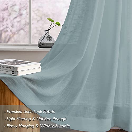 Melodieux Aqua Linen Textured Semi Sheer Curtains 63 Inch Length for Bedroom Living Room Natural Flax Linen Rod Pocket Voile Drapes, 52 by 63 Inch (2 Panels)