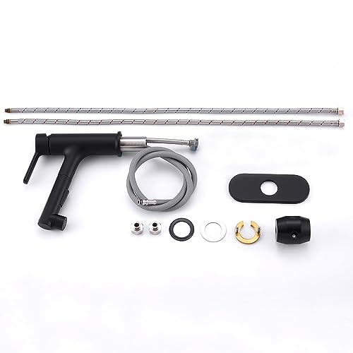 LAZ HOME Bathroom Sink Faucet with Pull Out Sprayer,Three Water Flow Modes Brass Single Handle Black Bathroom Basin Faucet for Hot and Cold Water Vanity Basin Faucet