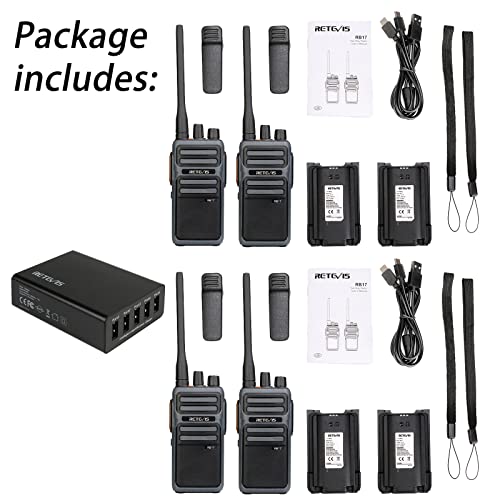 Retevis RB17 Walkie Talkies Long Range,Heavy Duty 2 Way Radios with 4400mAh Large Capacity Battery,Handheld VOX Emergency Alarm,Portable Two Way Radio for Adults Skiing Hunting Hiking(4 Pack)