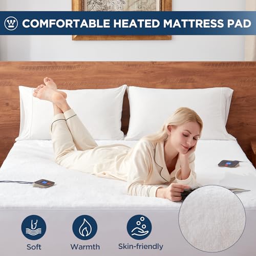 Westinghouse Heated Mattress Pad Full Size, Luxury Quilted Sherpa Bed Warmer with 10 Heat Settings, 1-12H Auto Shut Off Timer, Fit Up to 15" Deep Pocket, Machine Washable, 54x75 Inch