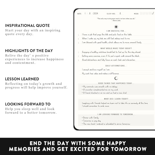 The Gratitude Journal - 5 Minutes a Day for More Happiness, Positivity, Thankfulness, Productivity, Mindfulness & Self Care - Undated Original Daily Gratitude Journal for Women & Men (Black)