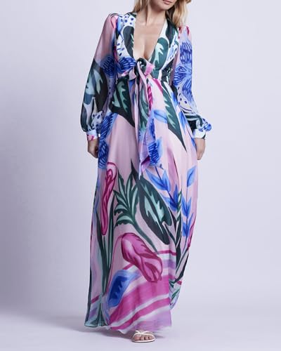 PATBO, Nova Flora Deep V Maxi Dress, 10, Pink