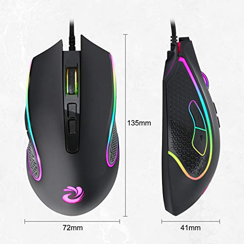 aMZCaSE Wired Mouse - Black, USB, 7200 DPI, 4 Lighting Mode, Plug and Play, Ergonomic Design, Compatible with Windows/Mac