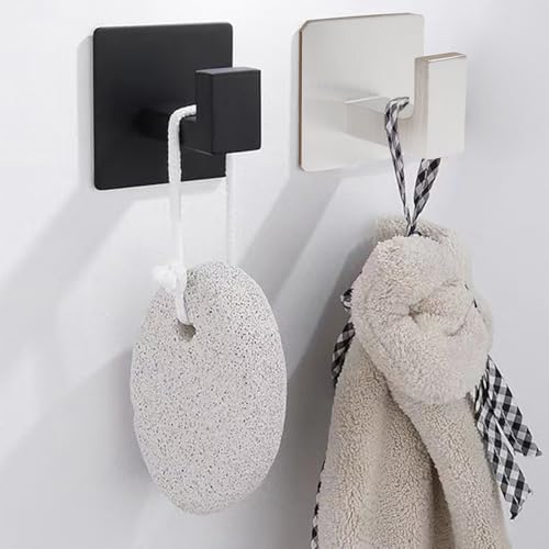 Vanloory Bathroom Towel Hooks, 2 Pack Self Adhesive Square Coat Hooks, Sturdy No Drilling Robe Hook, Heavy Duty Aluminum Clothes Hanger, Wall Hooks for Bathroom Bedroom Kitchen(Black, 2 in)