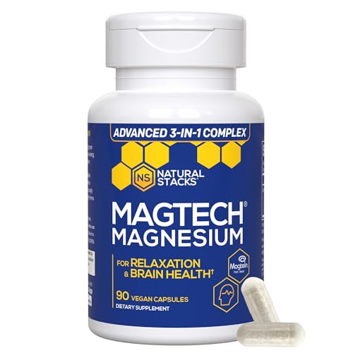 MagTech Magnesium Supplement - Chelated Magnesium Complex - 3 Forms of Magnesium: Magtein Magnesium L-Threonate, Glycinate & Taurate - Supports Relaxation & Brain Health*, 90 Magnesium Capsules