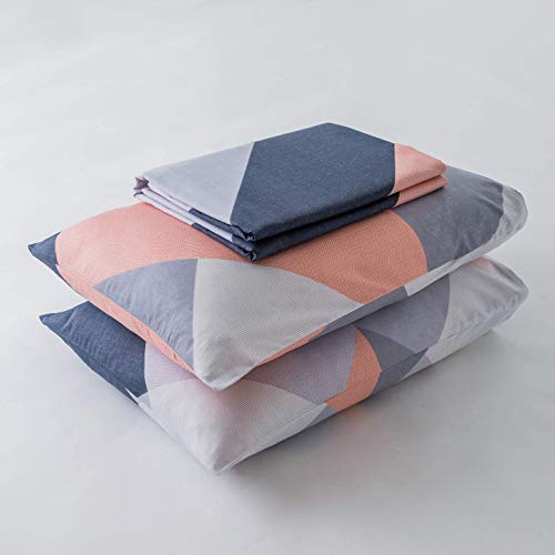 YuHeGuoJi Pink Navy Striped Duvet Cover Queen 100% Cotton 3 Pcs Set 1 Modern Decorative Zigzag Chevron Pattern Duvet Cover with Zipper Ties 2 Pillowcases Farmhouse Peach Geometric Bedding Set