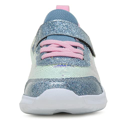 Toandon Girls Kids Sneakers Glitter Shoes Breathable Lightweight Elastic Band Athletic Running Walking Sparkle Glimmer Fashion Outdoor Child Strap White Size 1