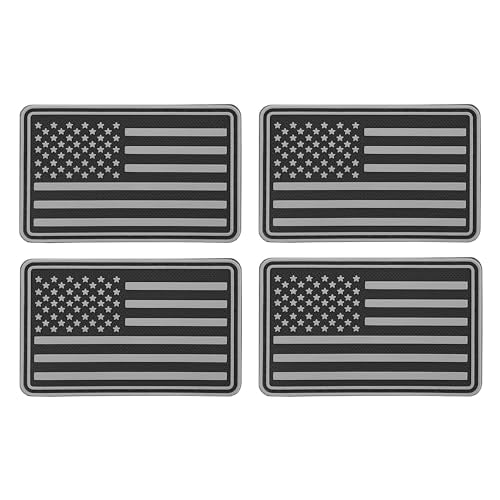 4 Pieces US American Flag Patch PVC Rubber Hook & Loop Fastener Patches Tactical Morale Patch (Black + Grey)