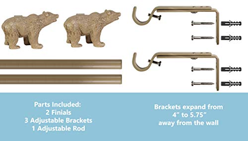 Urbanest 3/4” Farmhouse Bear Adjustable Window Treatment Single Curtain Rod, 28"-48", Cottage