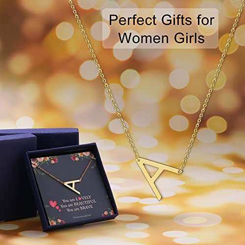 Ursilver Sterling Silver Initial Necklaces for Women, 14K Gold Over S925 Sterling Silver Sideways Initial Necklaces Letter Pendant Necklaces Gold Dainty Sterling Silver Initial Necklaces for Women(K)