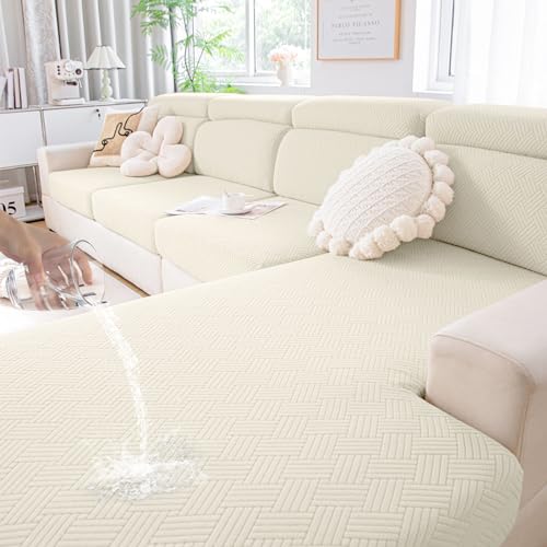 hyha Waterproof Couch Cushion Covers, Stretch Magic Sofa Covers Washable, Waterproof Sectional Couch Covers for Pets, Sofa/Couch Seat Cushion Covers with Elastic Bottom(1 Cushion Loveseat, Beige)