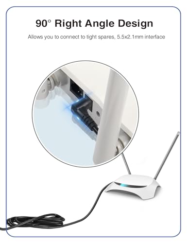 VOLTKARE 【10 Nail-in Cable Clips】 DC Power Extension Cable, 3.28FT 1M, 5.5mm x 2.1mm, 90 Degree Right Angle Ends, Male to Male, for Security Cameras,LED Lights, Guitar Effect Pedal(2Pack)