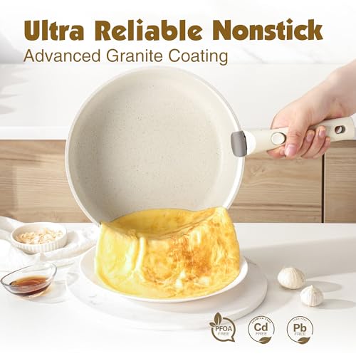 SENSARTE 17 Piece Ceramic Pots and Pans Set, Nonstick Detachable Handle Cookware, Induction Kitchen Cookware Set with Removable Handle, Dishwasher & Oven Safe, PFAS/PTFE/PFOA Free (Almond Beige)