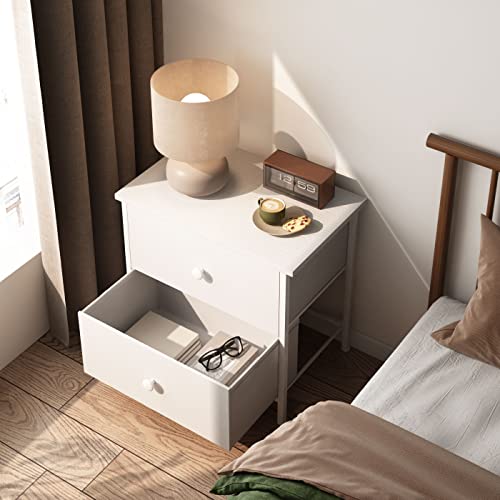 BOLUO Black Nightstand 2 Drawer Dresser for Bedroom,Small Night Stand End Table with Fabric Drawers Modern